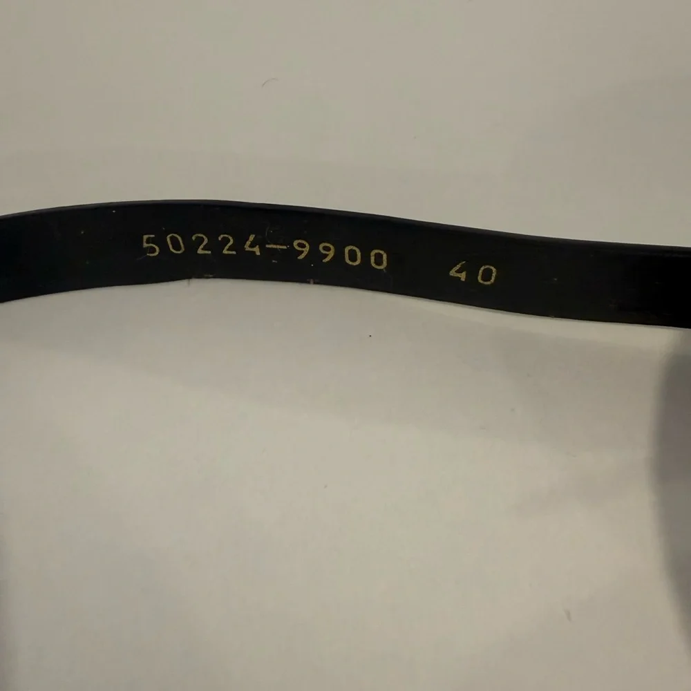 Escada Vintage early 1990's thin black patent belt with gold embellishments